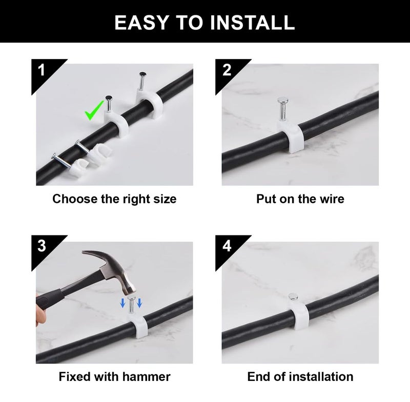 Duravel Electrical Cable Wire Round Clips with Steel Nails - Pack of 100 (4mm, White) - Image 5